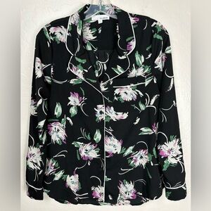 Isla Maude Rayne Blouse Black Floral Button Up Long Sleeve Retro 50s XS 0108